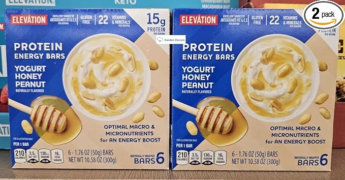 Elevation Protein Energy Bars Yogurt Honey Peanut 10.58oz 300g (Two Bars)