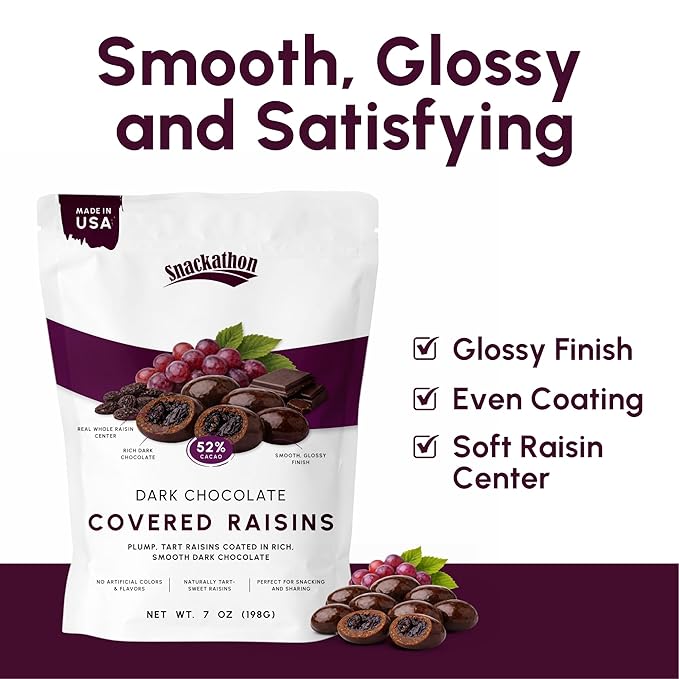 Snackathon 52% Dark Chocolate Covered Raisins 15 OZ Resealable Snack Bag Sweet Dried Raisins Coated in Rich Chocolate Candy Delicious Chocolate Raisins for Treats Sharing Snack Box or Gift Box