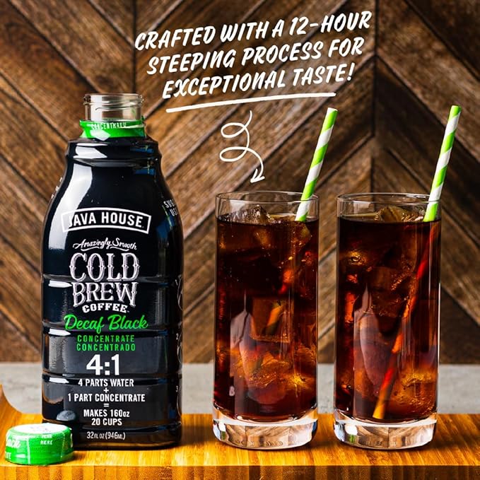 JAVA HOUSE Cold Brew Coffee Decaf Colombian 4:1 Liquid Concentrate 32 Ounce Bottle