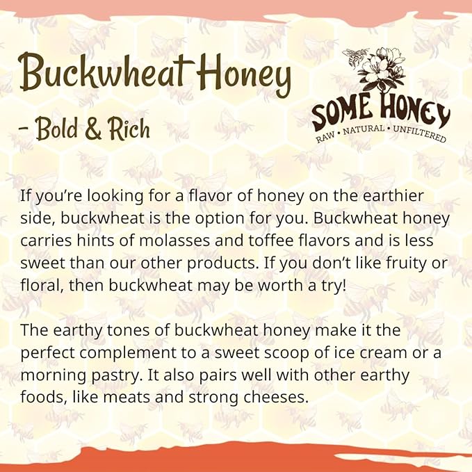 Some Honey Raw &amp Unfiltered Buckwheat Honey – 100% Pure U.S. Honey – USDA Grade A – All-Natural – 80 oz