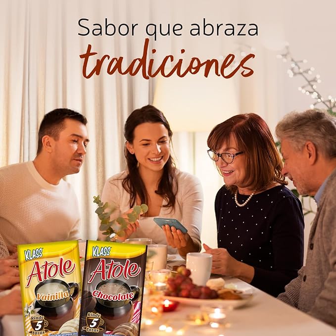Klass Atole De Fecula de Maiz Variety Pack of 2 Chocolate-Vanilla Flavors with 24 Envelopes (12 Chocolate Sachets 12 Vanilla Sachets)