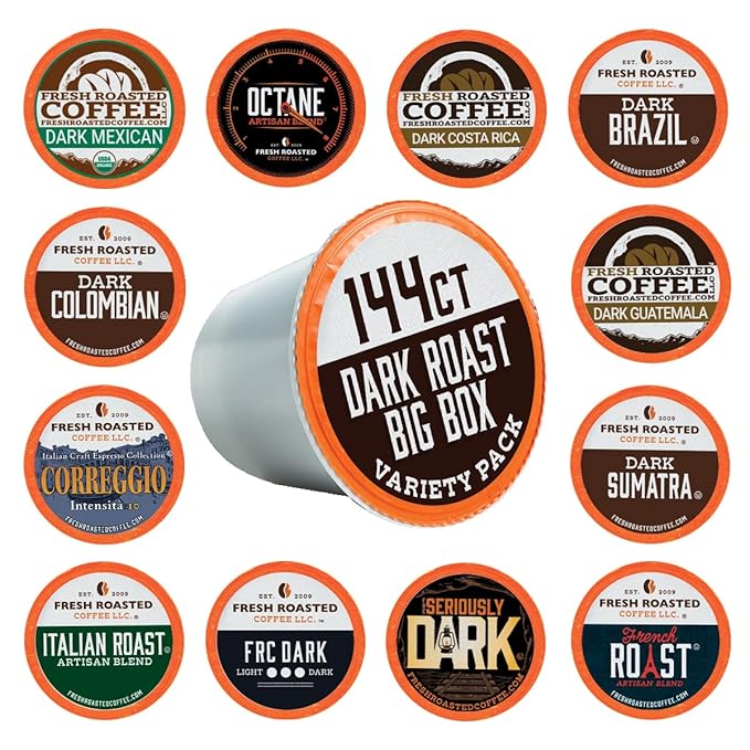Fresh Roasted Coffee Dark Roast Big Box Variety Pack K-Cup Compatible 144 Count