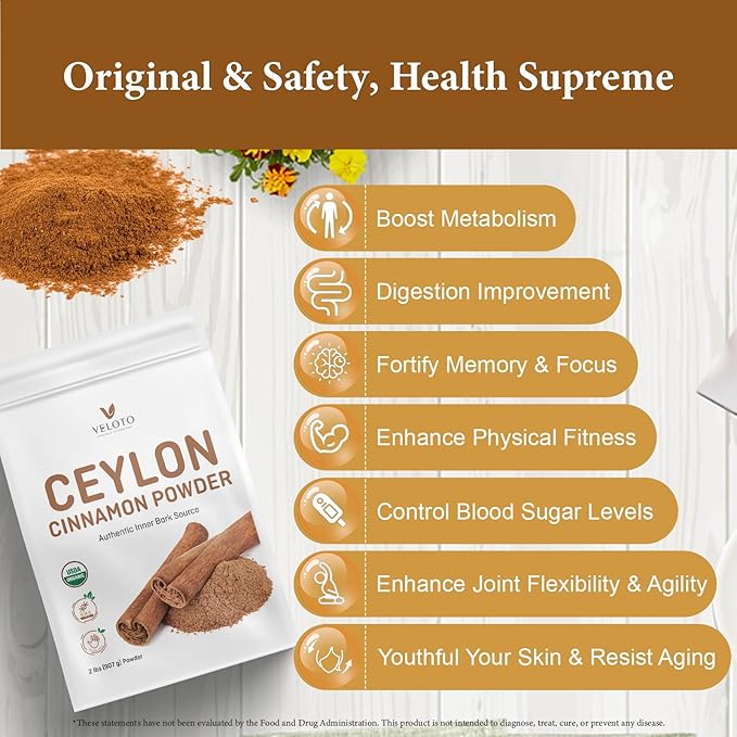 Organic Ceylon Cinnamon Powder – 2lb Fine Ground True Cinnamon for Baking Cooking &amp Drinks Vegan Non-GMO &amp Gluten-Free
