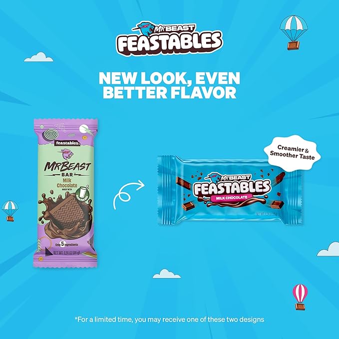 MrBeast Feastables Milk Chocolate Bar Full Size 24 Count Smooth &amp Creamy Milk Chocolate Candy Fairtrade Cocoa 1.24oz Each