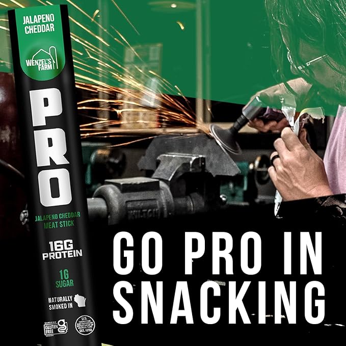 Wenzel's Farm PRO Snack Sticks - Naturally Smoked Handcrafted with Real Quality Meat (Jalapeno Cheddar) Pack of 10 Sticks (1.9oz Each)