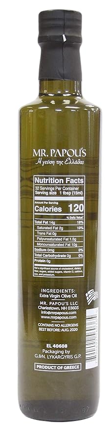 Mr. Papou's Authentic Greek Extra Virgin Olive Oil – High Polyphenols First Cold Pressed Family Owned Single Origin Harvested in Greece – 16.91 Fl Oz (Pack of 1)