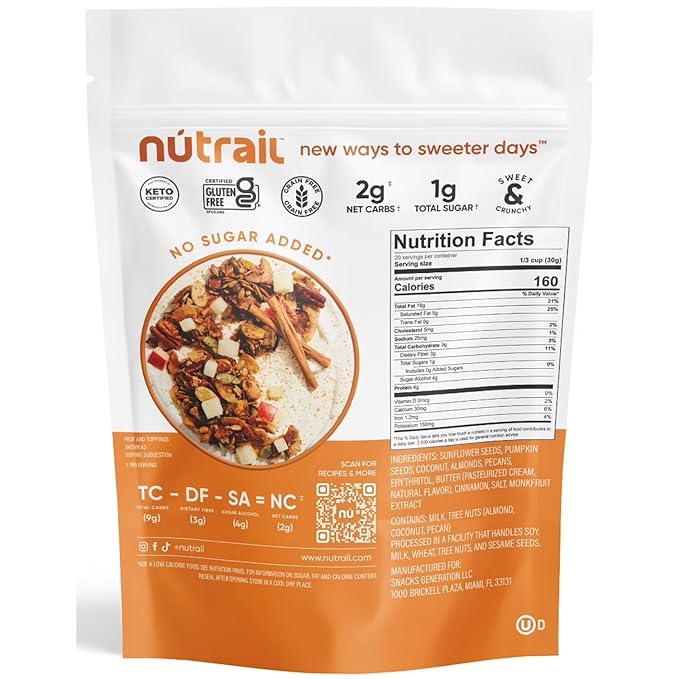Low Carb Keto Nut Granola Cinnamon Pecan (22 oz) - Sweet &amp Crunchy - No Added Sugar Gluten Free Grain Free Non GMO - High Protein Snacks Healthy Breakfast Cereal