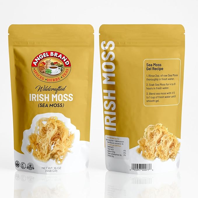 Angel Brand Irish Sea Moss 1 Lbs Pouch - Nutrient Rich Sea Vegetable Harvested from Pristine Ocean Waters - Enhance Journey with Irish Sea Moss Raw - Perfect for Smoothies &amp Soups