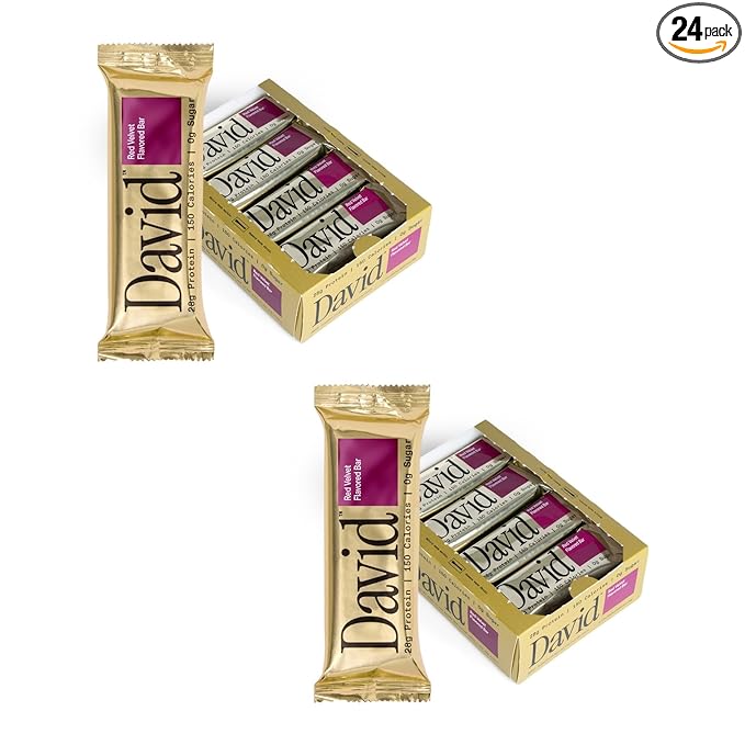 David Protein Bar Red Velvet 24 Protein Bars | 28g of Protein | 150 Calories | 0g of Sugar - High Protein Low Carb Gluten Free Protein Bar Pack of 24