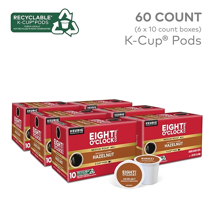 Eight O'Clock Coffee Hazelnut Single-Serve Coffee K-Cup Pods Medium Roast 60 Count
