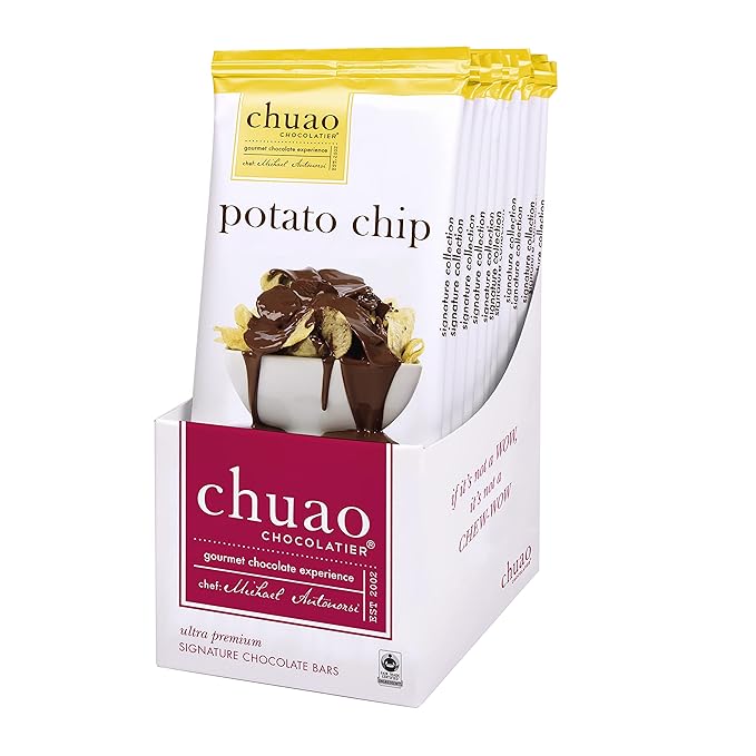 Chuao Chocolatier Potato Chip Milk Chocolate Bars | Gourmet No Preservatives | For Gift Baskets Christmas Birthday Thank You Care Package | 12 Ct