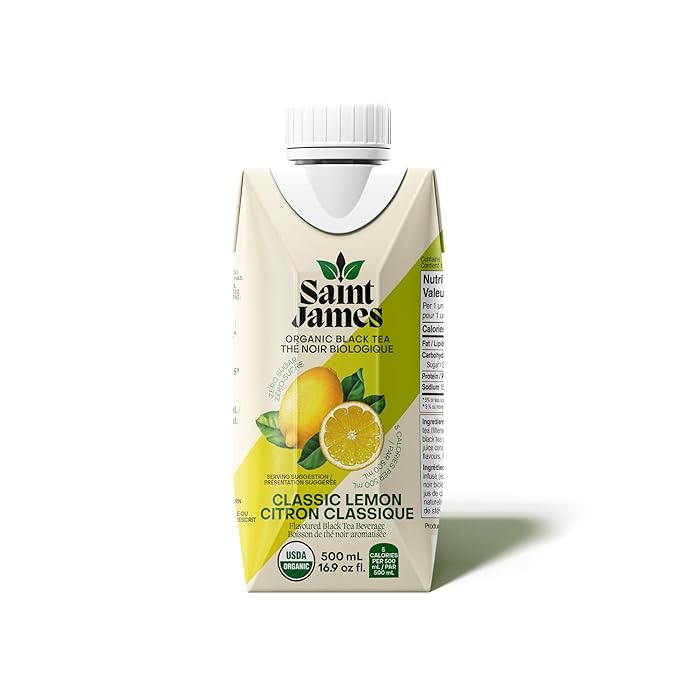 Saint James Organic Black Tea Classic Lemon Zero Sugar Kosher USDA Certified Organic 16.9 Fluid Ounce (Pack of 12)