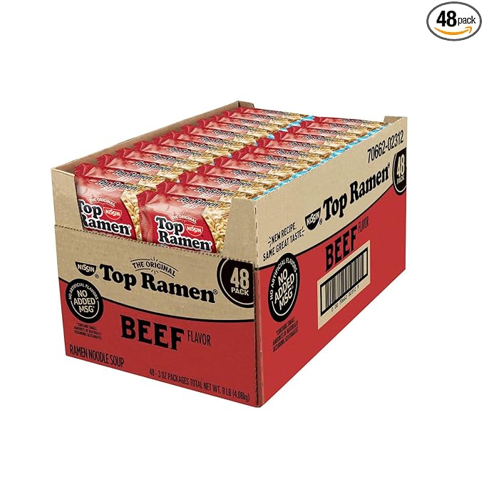 Nissin Top Ramen Noodles Beef Flavor (3 ounce 48 count)