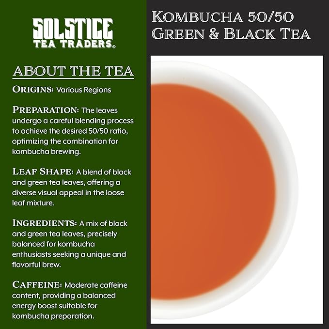 Solstice Kombucha Loose Leaf Black and Green Tea 50/50 Blend Keemun Black &amp China Young Hyson Green Tea for Brewing Kombucha (8-Oz Total)