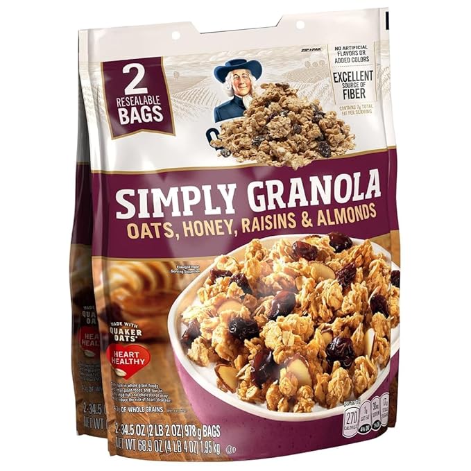 Simply Oats Honey Raisins &amp Almonds Granola 34.5 oz Bags 2 Count | Crunchy Whole Grain Oats with Natural Honey Sweetness Perfect Breakfast Cereal or Snack