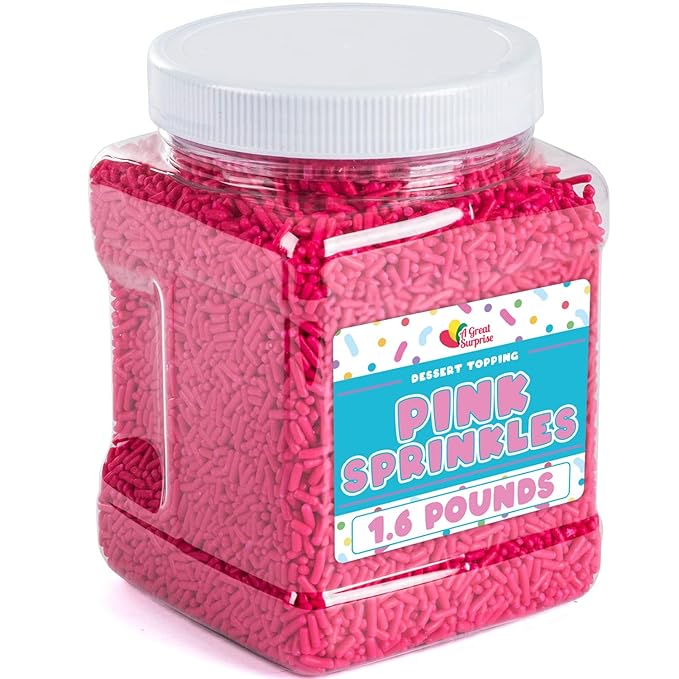 Pink Sprinkles - 1.6 Pounds - Spring Bulk Pink Jimmies - Baby Girl Shower Dessert Toppings - Princess Cake Decorating Ice Cream Cupcakes Cookies Cake Pops