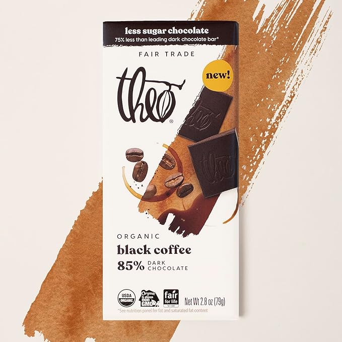 Theo Chocolate Black Coffee Organic Dark Chocolate Bar 85% Cacao 12 Pack | Vegan Fair Trade