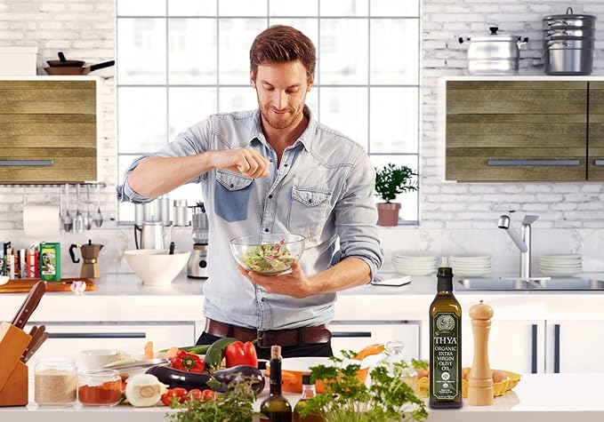 USDA Organic Extra Virgin Olive Oil by THYA First Cold Pressed Single Source Unblended Natural NON-GMO EVOO for Salad Cooking Baking Dipping (25.4 fl oz/ 750ml)
