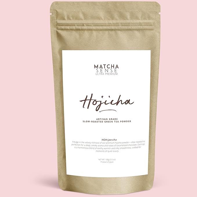 Matcha Sense - Authentic Japanese Hojicha Powder - Premium Slow Roasted Green Tea Low Caffeine Coffee Alternative Easy Resealable Pouch - 100g Value Size