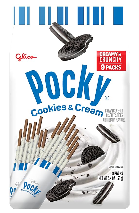 Pocky Cookies &amp Cream Family Size – 5 Bags (9 Individually Wrapped Pouches Each)