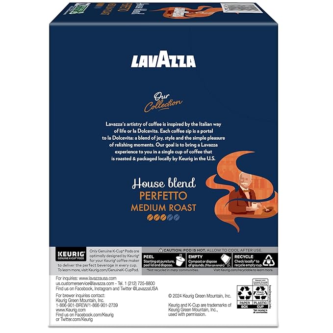 Lavazza House Blend Perfetto Single-Serve Keurig K-Cup Pods Medium Roast Coffee 88-Count Box (4 Packs of 22)