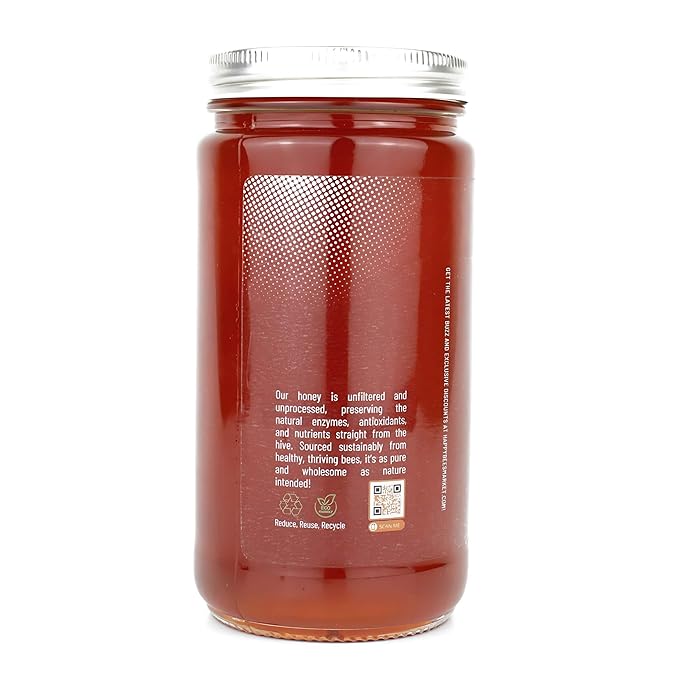 Happy Bees Market Organic Wildflower Honey – Pure Raw and Unfiltered | 100% Organic Arizona Wildflower Honey 12 oz