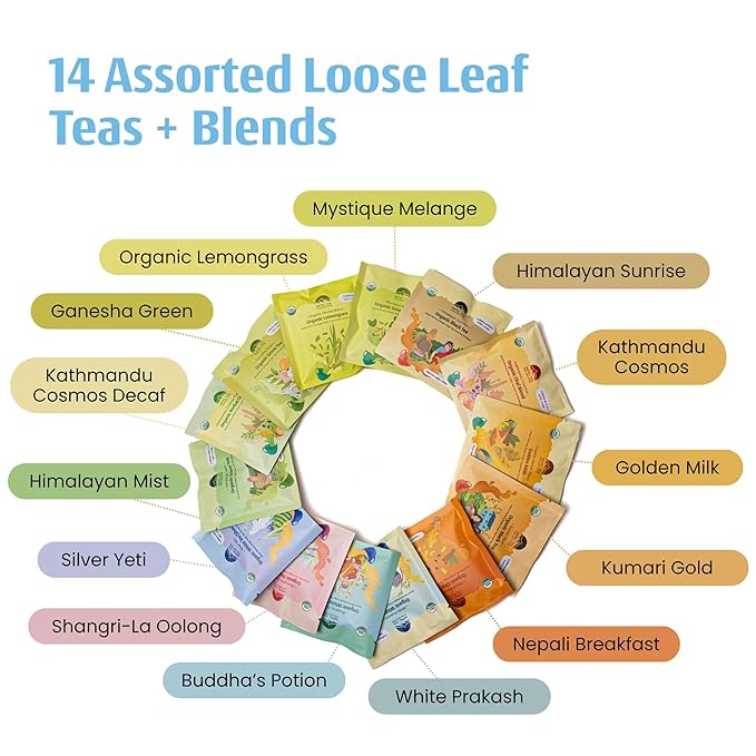 Nepal Tea Organic Loose Leaf Tea Sampler | Includes a Variety of 14 Delicious &amp Unique Loose Teas