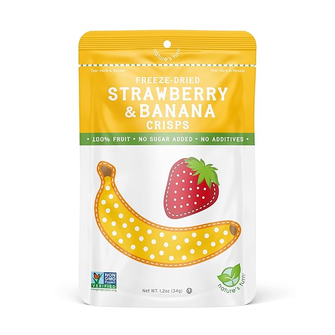 Nature's Turn Freeze-Dried Fruit Snacks Strawberry &amp Banana and Peach Pack of 12 (1.2 oz Each)