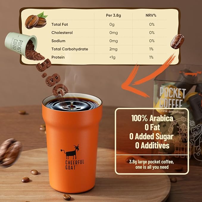 CheerfulGoat Instant Cold Brew Coffee – Speciality Pocket Coffee 100% Arabica Freeze Dried for Ultimate Freshness No Sugar No Additives Low Acid Healthy for Iced &amp Hot 30 Servings (MIX)