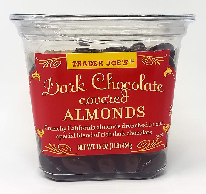 Trader Joes Dark Chocolate Covered Almonds - Pack of 3 Tubs - 16 oz per Tub