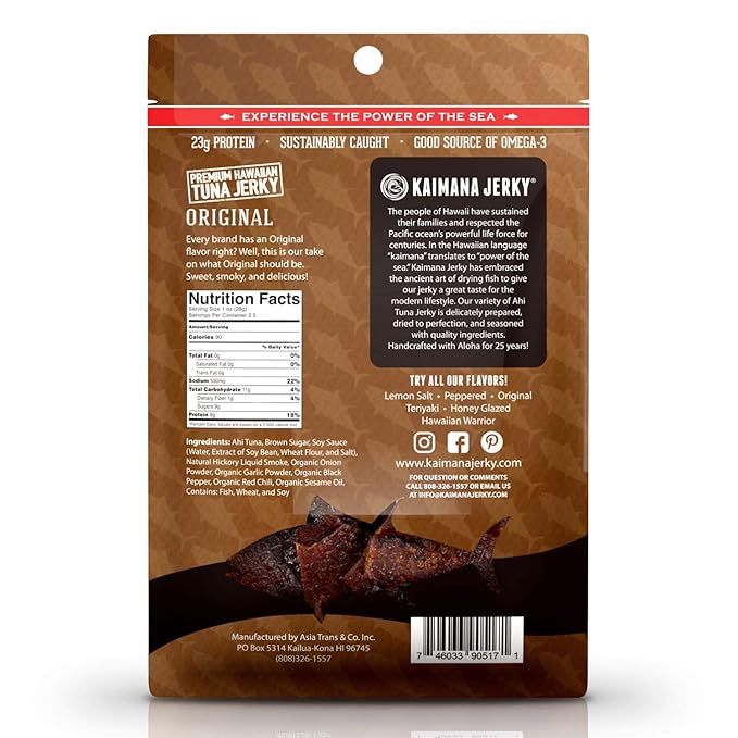 Kaimana Wild-Caught Ahi Tuna Jerky - Original | Rich in Omega-3s &amp High in Protein | All-Natural &amp Organic Fish Jerky (3 pack 2 oz)