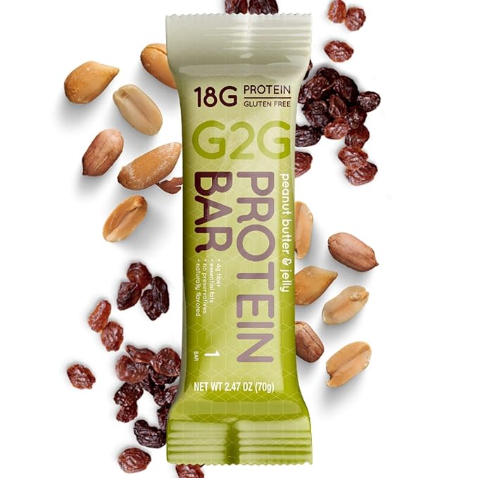 G2G Protein Bar Peanut Butter &amp Jelly Healthy Snack Delicious Meal Replacement Gluten-Free Clean Ingredients Refrigerated for Freshness 32 Count (4 Packs of 8)