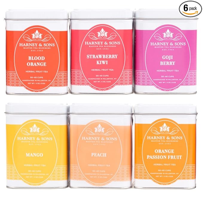 Harney &amp Sons Fruit Tea Sampler Six Fruity Flavors of Loose Tea 4 Ounce (Pack of 6)