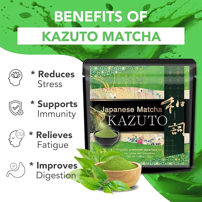 Kazuto Classic Ceremonial Grade Matcha Green Tea Powder - Premium First Harvest Single Origin USDA Organic Gluten-Free Vegan 100% Pure Unsweetened No Additives from Shizuoka (1.06oz Classic)