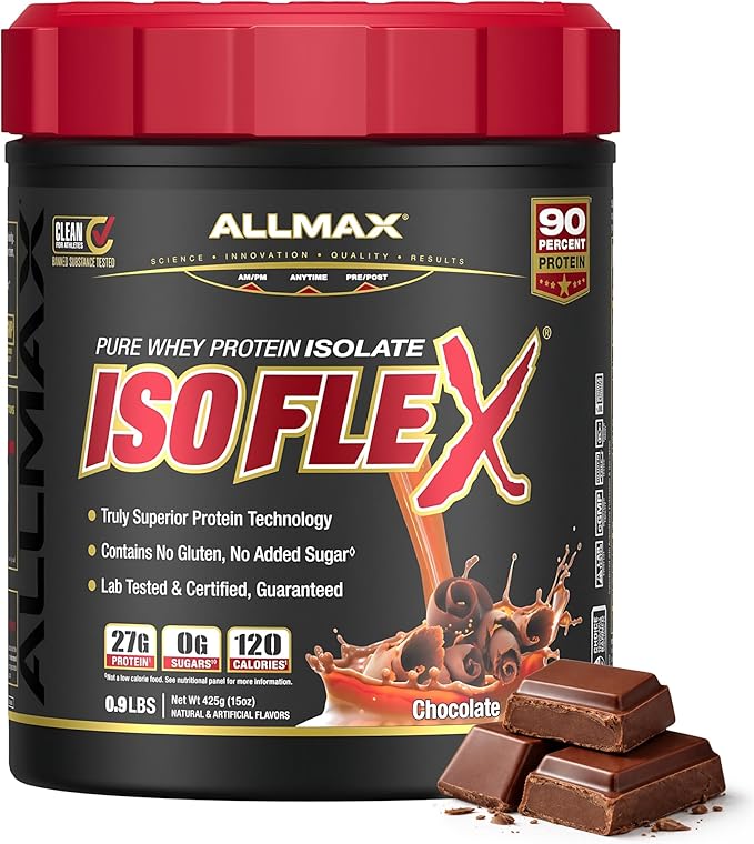 ALLMAX ISOFLEX Pure Whey Isolate Protein Powder - Gluten Free Low Lactose Sugar-Free - High-Protein Clean Keto-Friendly for Pre Post Workout Supplement for Women and Men | Chocolate 1lb