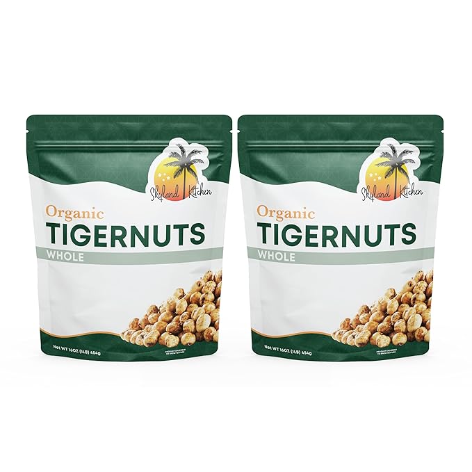 Skyland Kitchen Organic Whole Tigernuts Nut-Free Raw Snack Gluten-Free Vegan Paleo Friendly High Fiber Non-GMO 2 x 16oz(pack of 2)