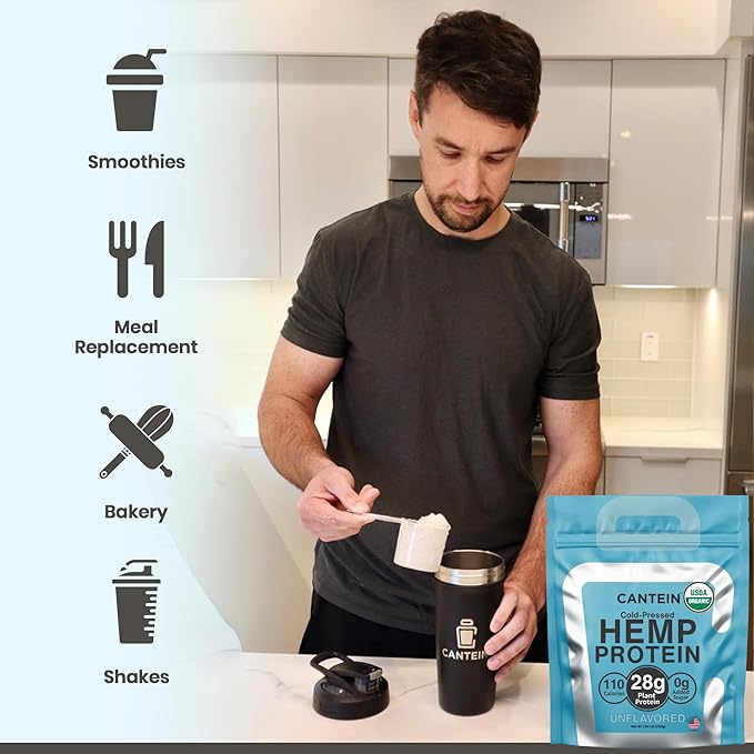 Organic Plant-Based Protein Powder - 100% Hemp Protein Vegan Shake Mix - Lactose Dairy &amp Gluten Free Clean Natural Unflavored (20 Servings)