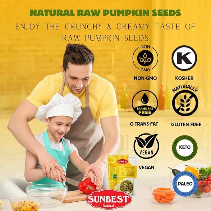 Sunbest Natural Raw Pumpkin Seeds 3 lbs – Unsalted &amp Shelled – Whole Pepitas Pumpkin Seeds to Eat – Great for Snacking Baking &amp Topping – Rich in Essential Fatty Acids Iron &amp Protein (