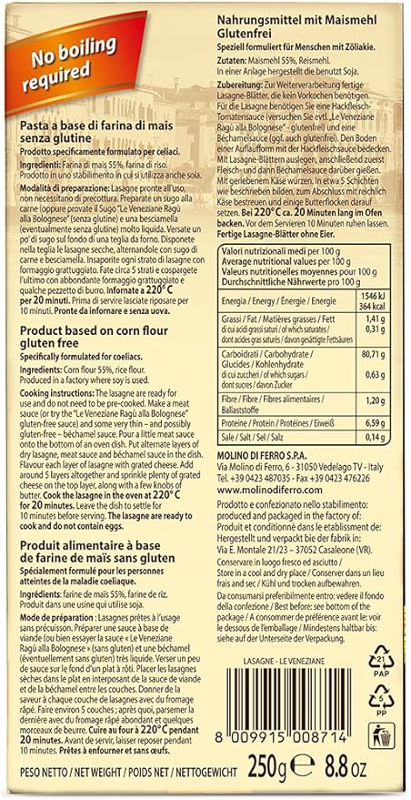 Le Veneziane Gluten Free Lasagne 250 g (Pack of 3)