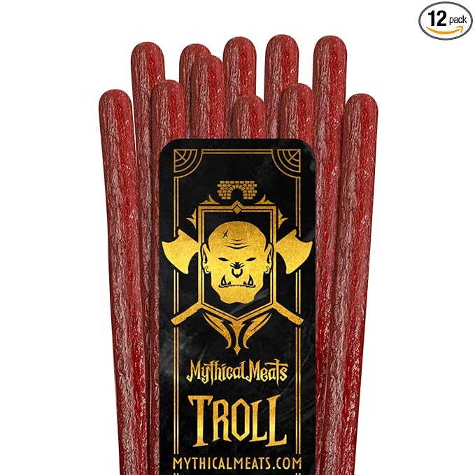 Mythical Meats Humanoid Flavor Troll 12-Pack Snack Sticks – Smoked Alpaca and Beef – Dried &amp Dehydrated Meats Seasoned to Perfection – High Protein Snacks