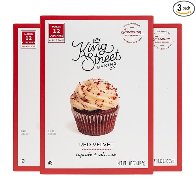 King Street Baking Co Red Velvet Cupcake &amp Cake Mix - Premium Ingredient Box Mix - 3 Pack