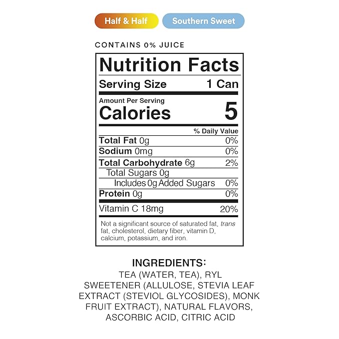 Ryl Iced Tea Front Porch Pack Sweet Tea and Half N' Half – Antioxidant Superblend No Artificial Ingredients Zero Sugar Five Calories Low Carb Non-GMO Made in the USA 12-Pack 16 Fl Oz