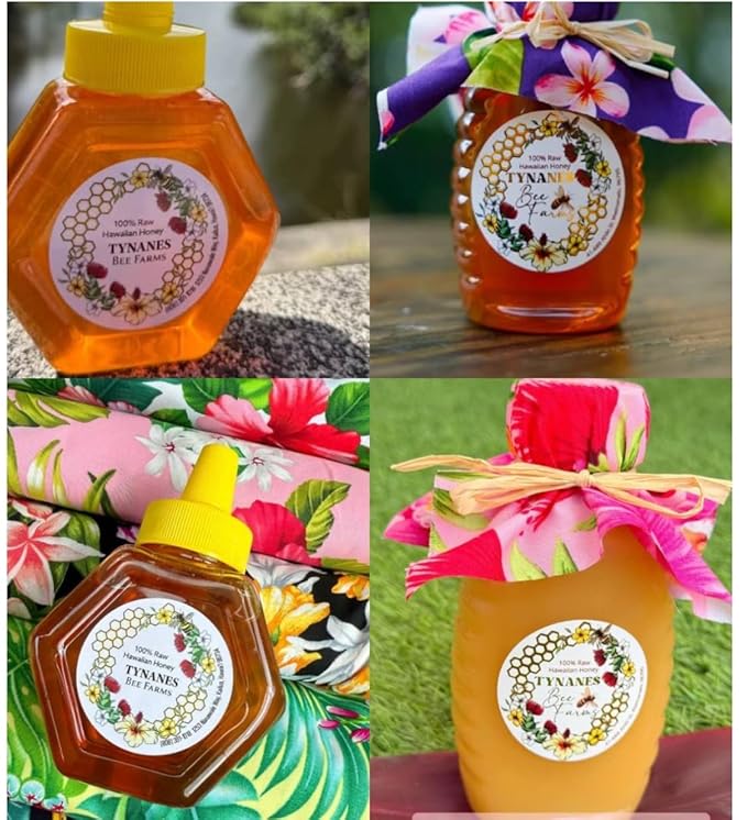 Tynanes Bee Farms 100% Raw Hawaiian Honey Hexagonal Bottle (16 oz)