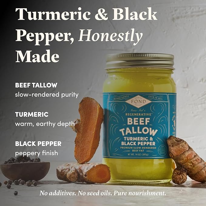 FOND Regenerative Grass-Fed Beef Tallow for Cooking – High Smoke Point Grass Fed Beef Tallow for Frying Sautéing &amp Roasting – Sustainably Sourced Seed Oil Free – Turmeric &amp Black Pepper 14
