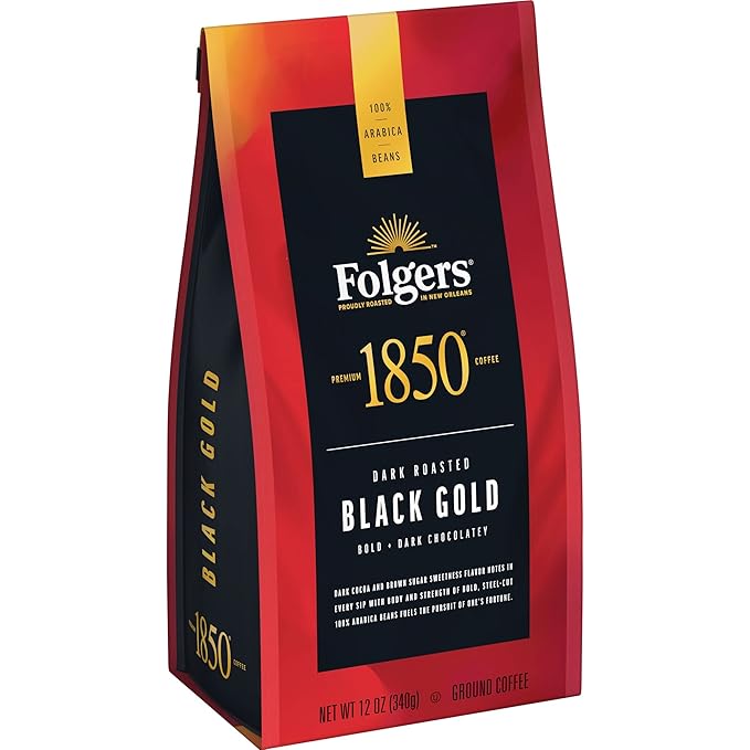 1850 by Folgers Black Gold Dark Roast Ground Coffee 12 Ounces (Pack of 6)