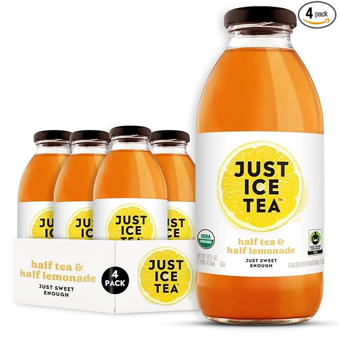 Just Ice Tea Organic Iced Tea 16 Fl Oz Glass Bottles (Pack of 4) (Half &amp Half)