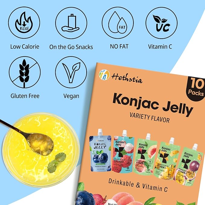 Hethstia High Protein Ramen Soup Chicken Flavor 6-Pack and Konjac Jelly Variety Pack 10 Drinkable Jelly Pouches – Lychee Blueberry Peach Mango Passion Fruit