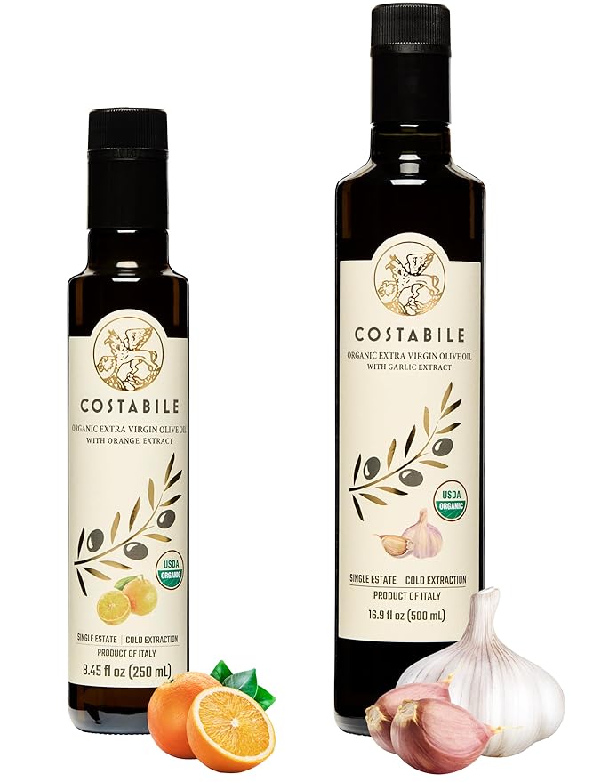 Garlic Infused Olive Oil &amp Orange Infused Extra Virgin Olive Oil from Puglia Italy. COSTABILE