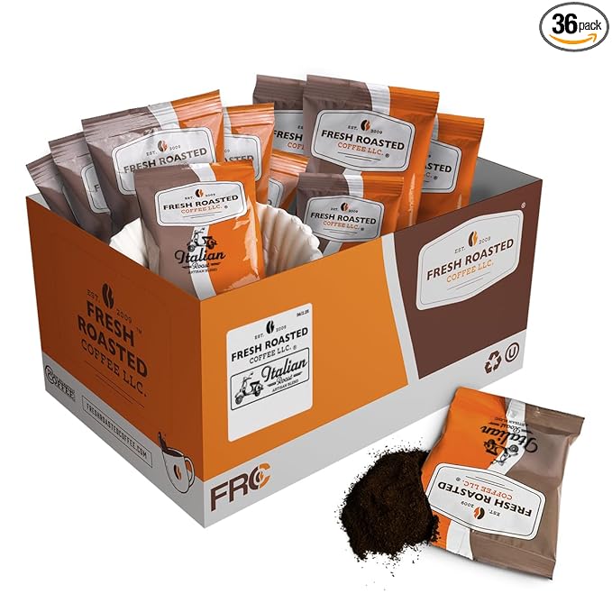 Fresh Roasted Coffee Italian Roast Pre-Ground Fractional Packs 2.25 Ounce 36 Count