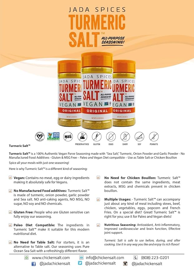 JADA Spices Turmeric Salt Spice and Seasoning - 3PACK Combo - Vegan Keto &amp Paleo Friendly - Perfect for Cooking BBQ Grilling Rubs Popcorn and more - Preservative &amp Additive Free